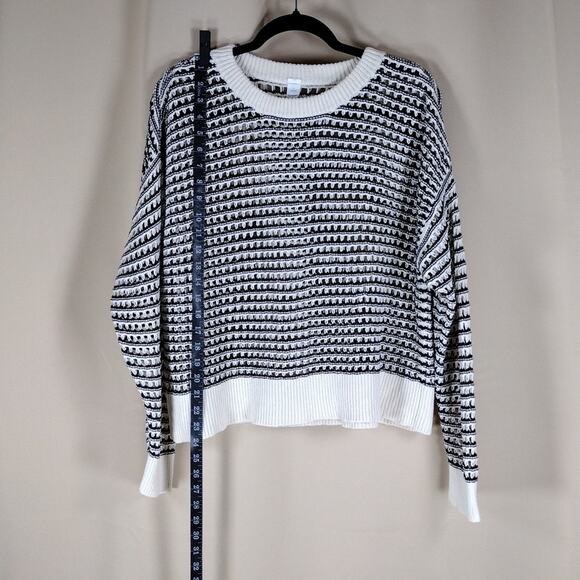 Old Navy Black White Striped Knit Cotton Pullover Patterned Crewneck Sweater - Picture 3 of 11